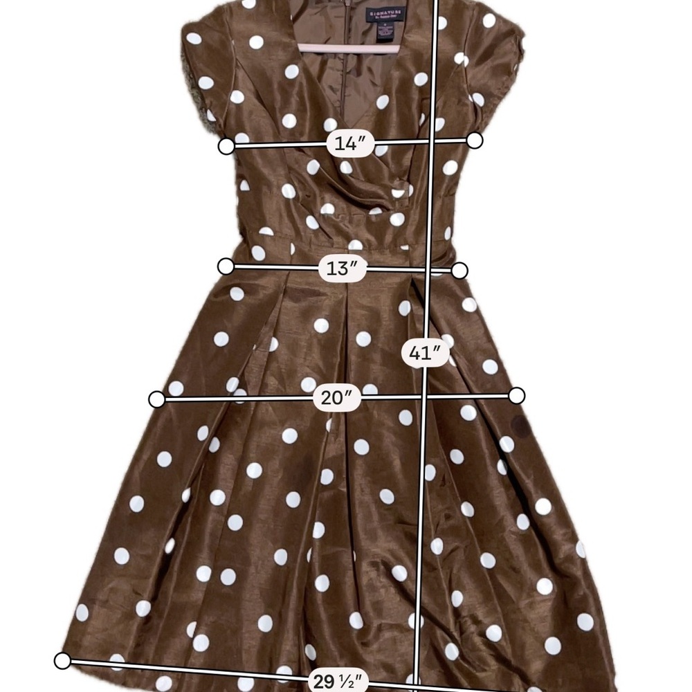 Signature by Robbie Bee Brown Polka Dot Midi Dress Rockabilly Retro Pinup Size 6 - Picture 7 of 7